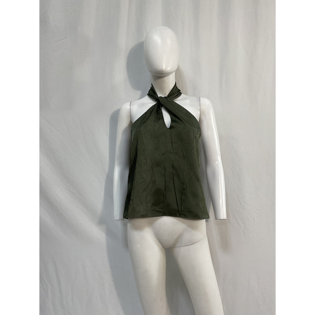 Simkhai 'Katana' Green Polyester Twist Front Halter Top Size S