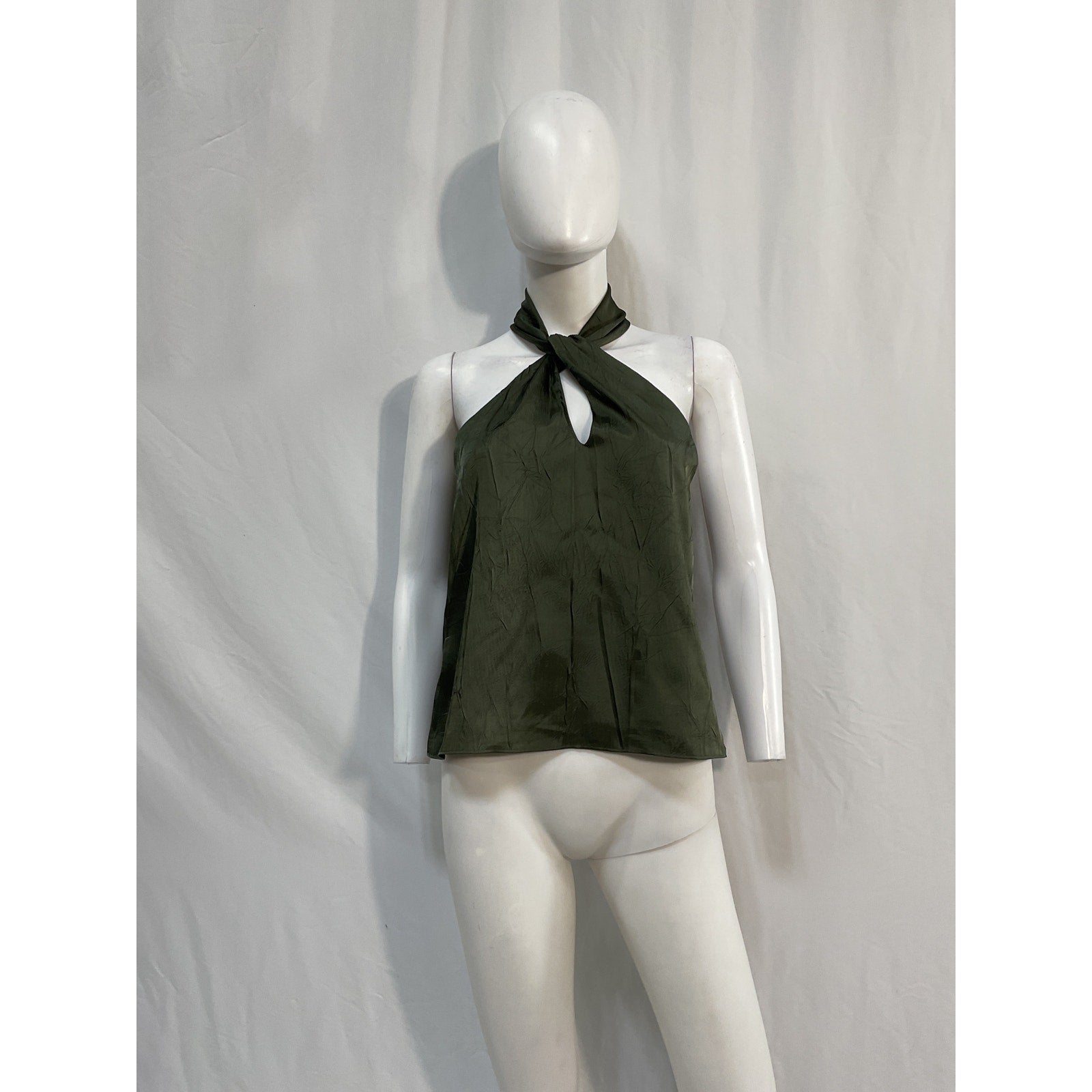 Simkhai 'Katana' Green Polyester Twist Front Halter Top Size S