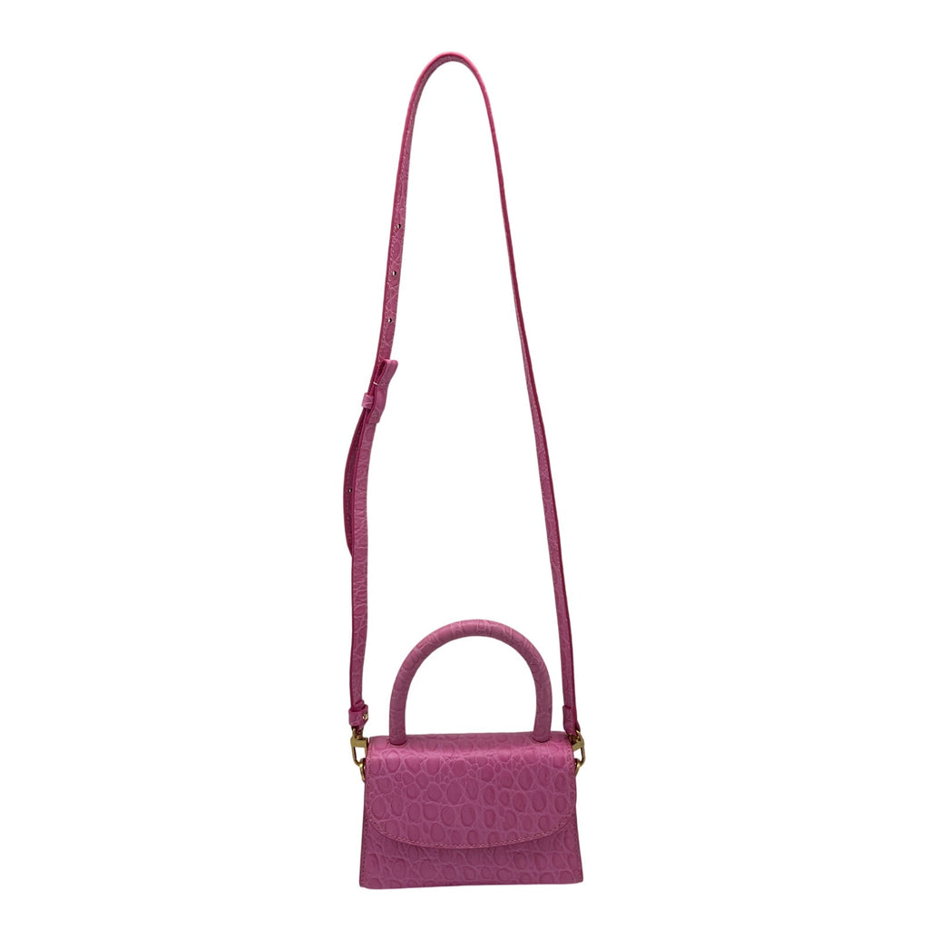 By Far Mini Pink Leather Croc-Embossed Shoulder Bag
