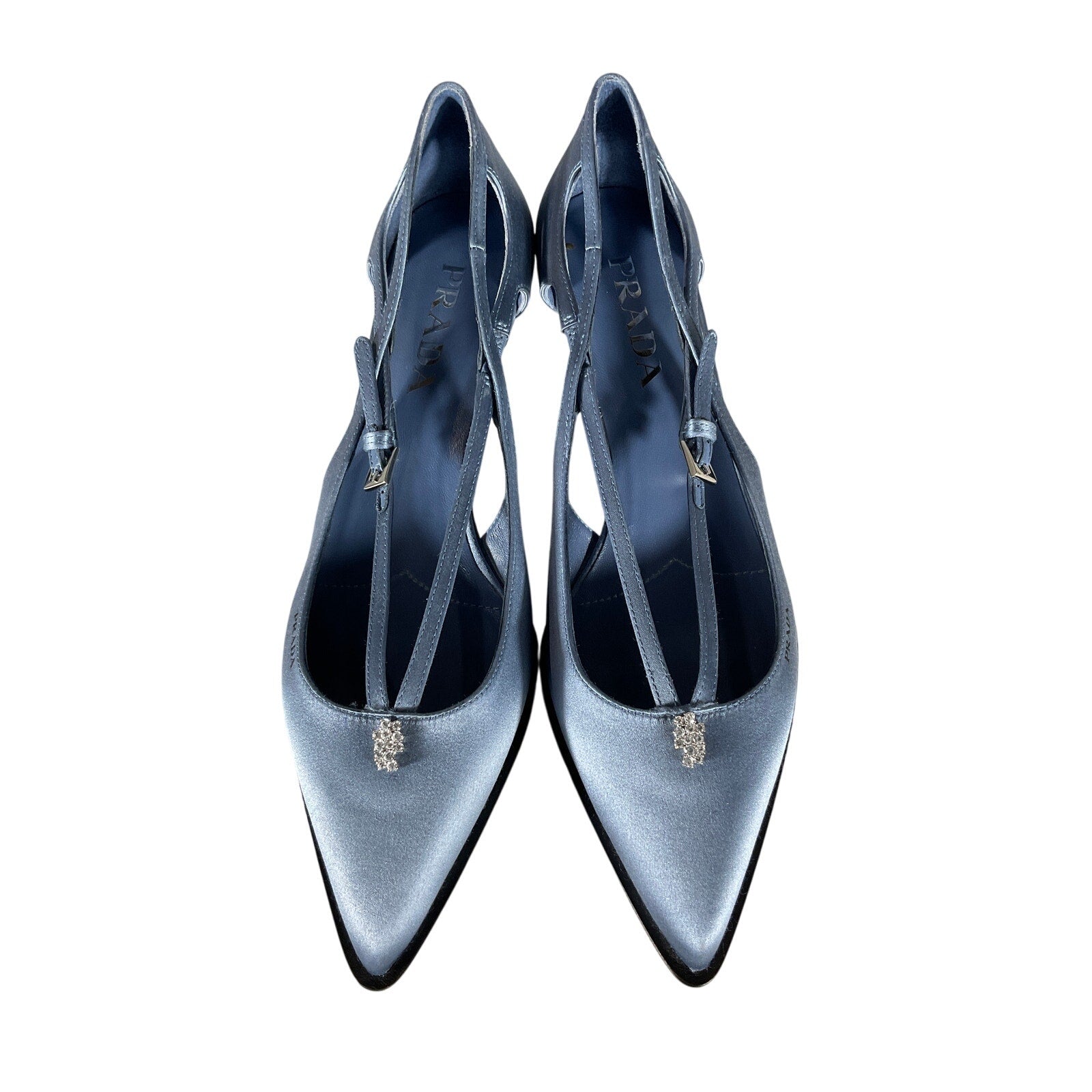 Prada Satin Crisscross Blue Satin Buckle Pumps Size 8.5