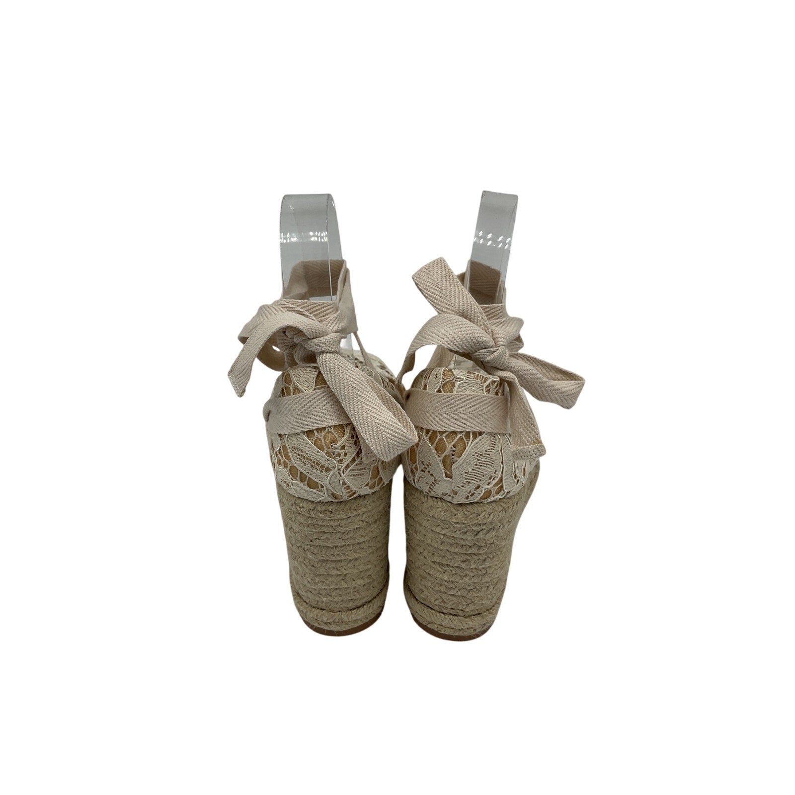 Reformation 'Camilla' Beige Polyester Lace Up Wedge Espadrille Size 7
