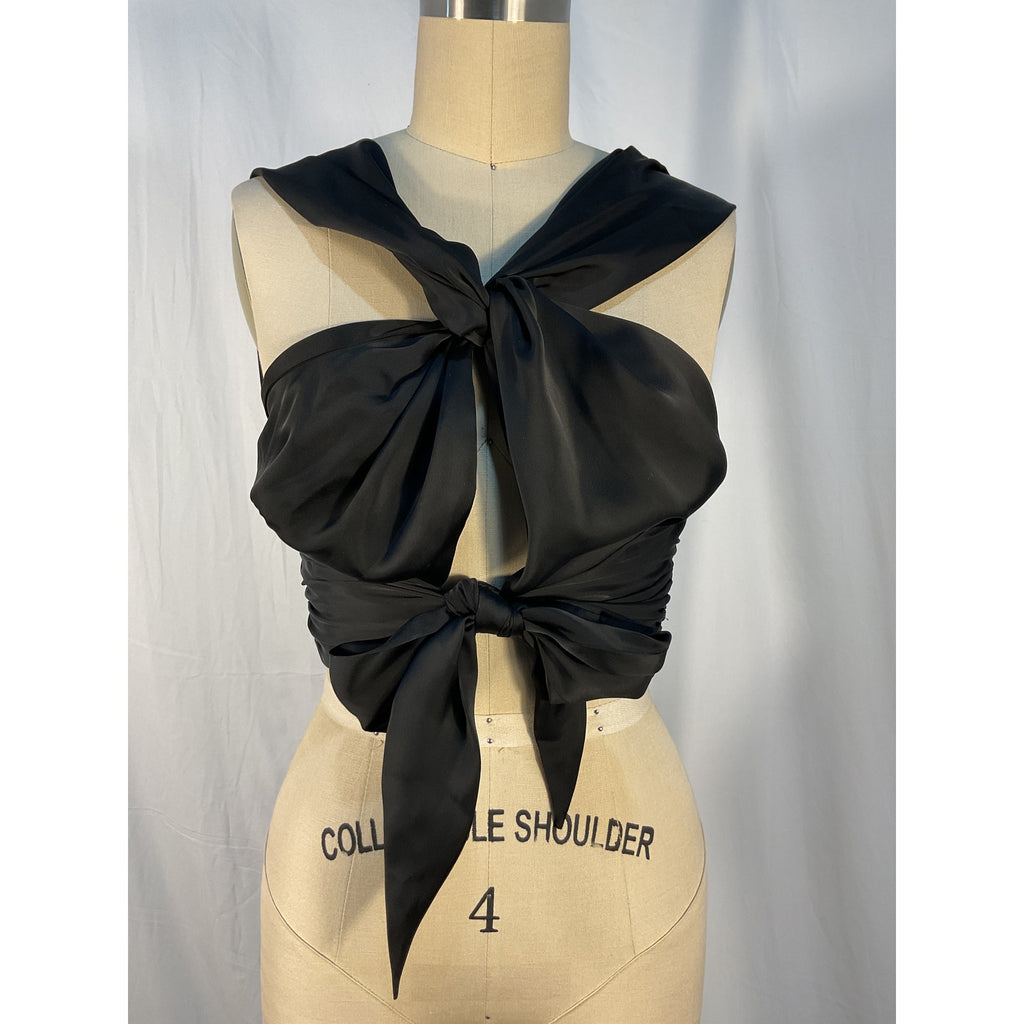Rta 'Tiago' Black Satin Wrap Keyhole Top Size M