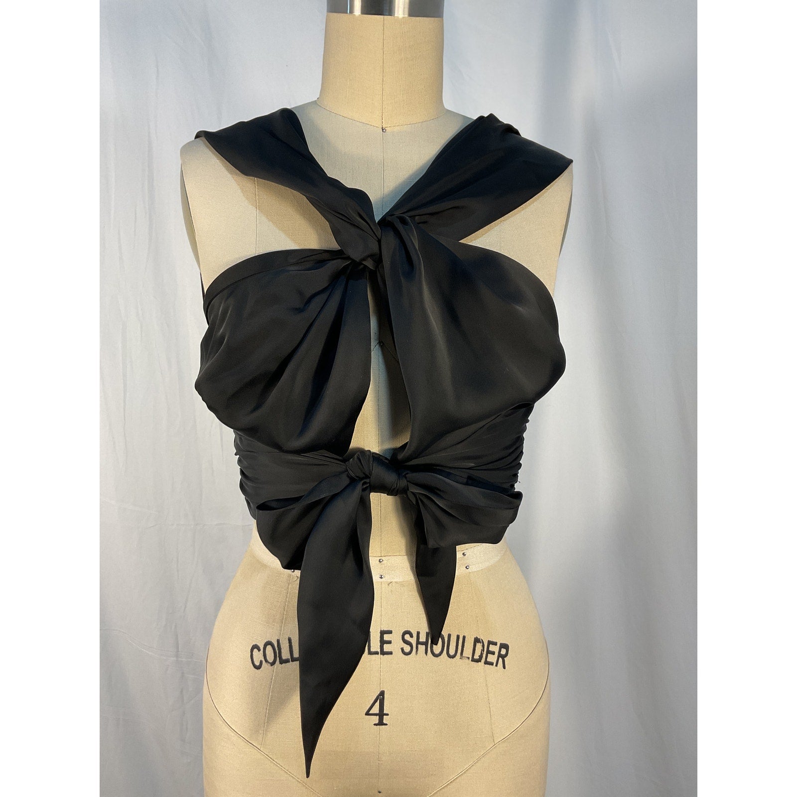 Rta 'Tiago' Black Satin Wrap Keyhole Top Size M
