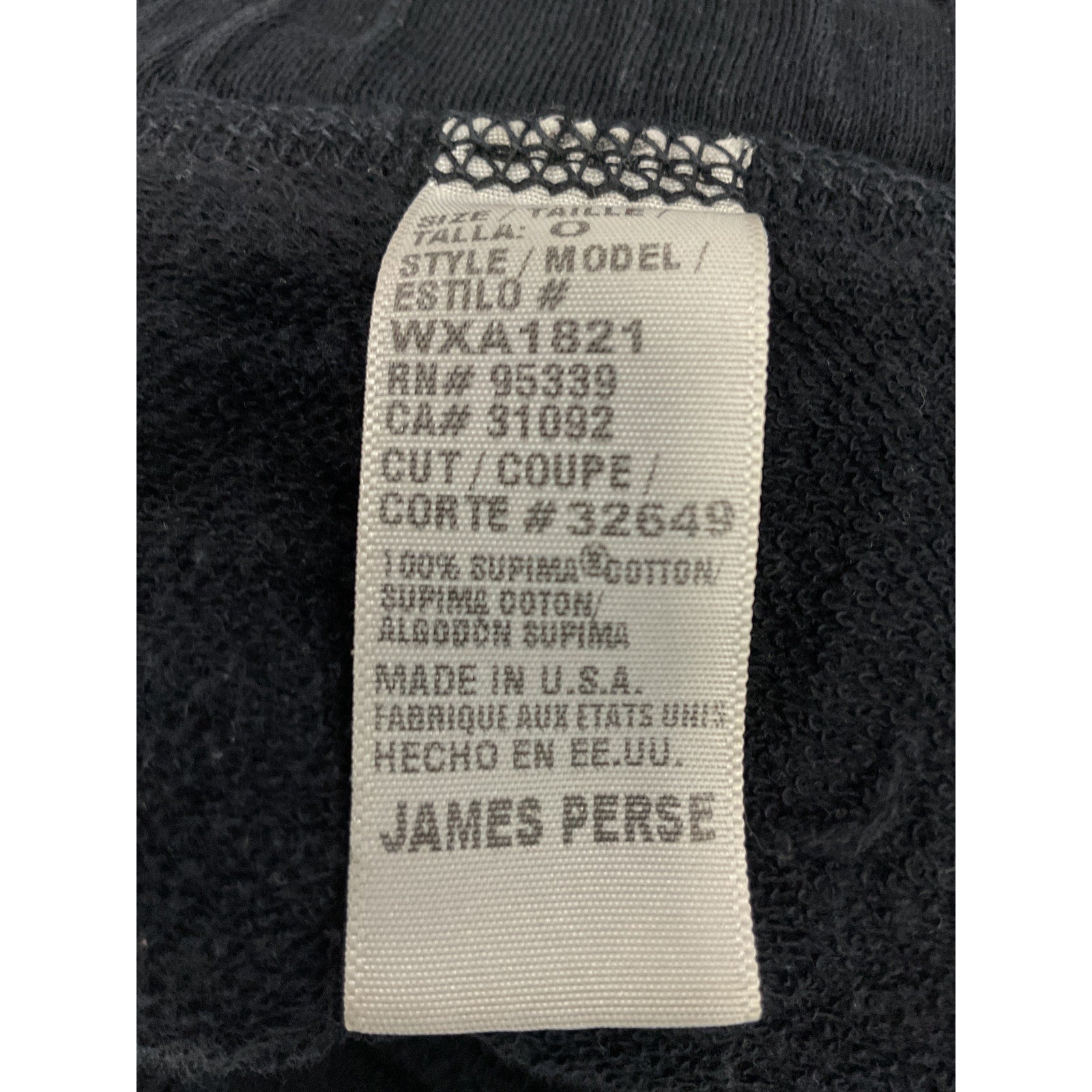James Perse 'Vintage' Black French Terry Relaxed Sweatpant Size 0
