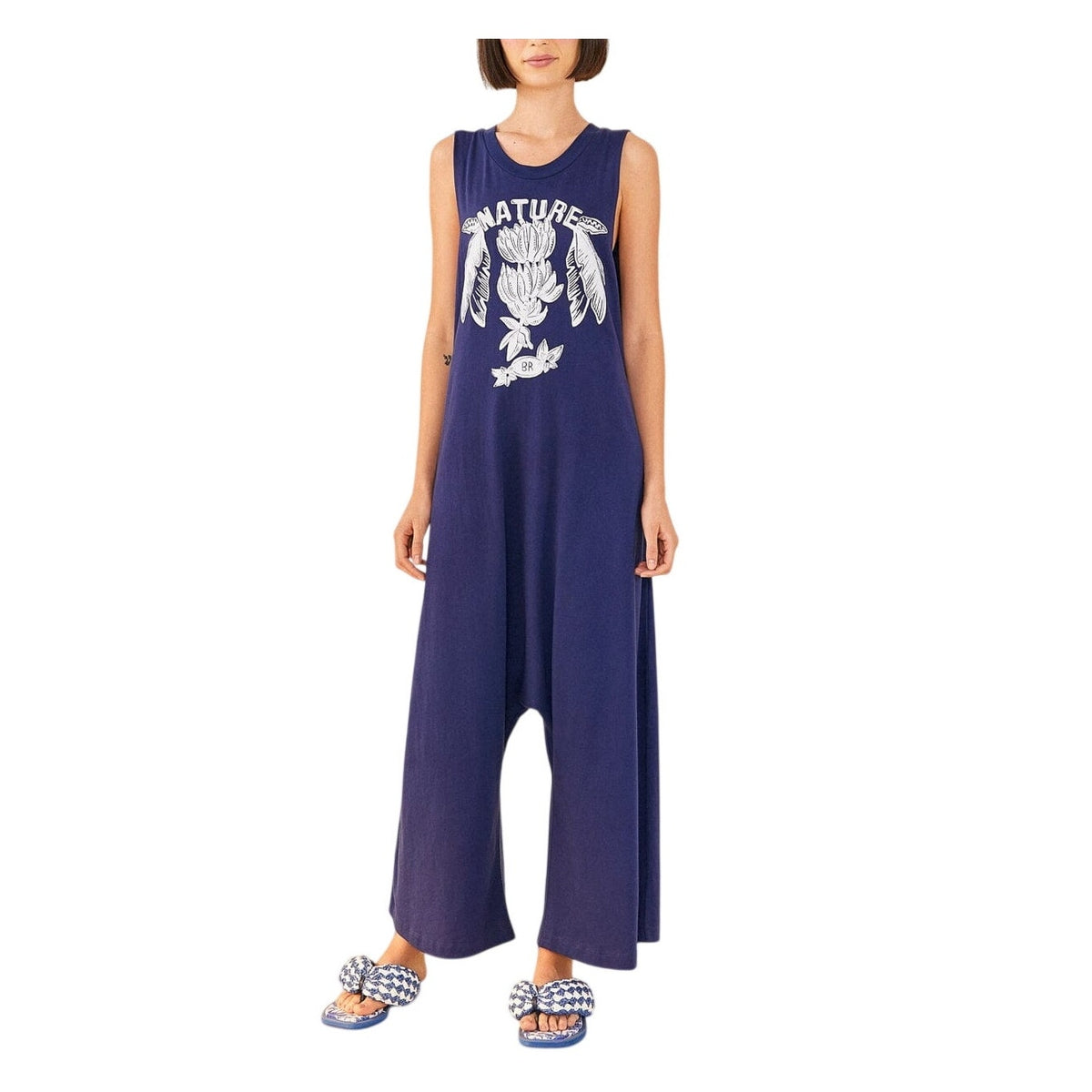 Farm Rio Organic Blue Nature Graphic Jumpsuit Size S