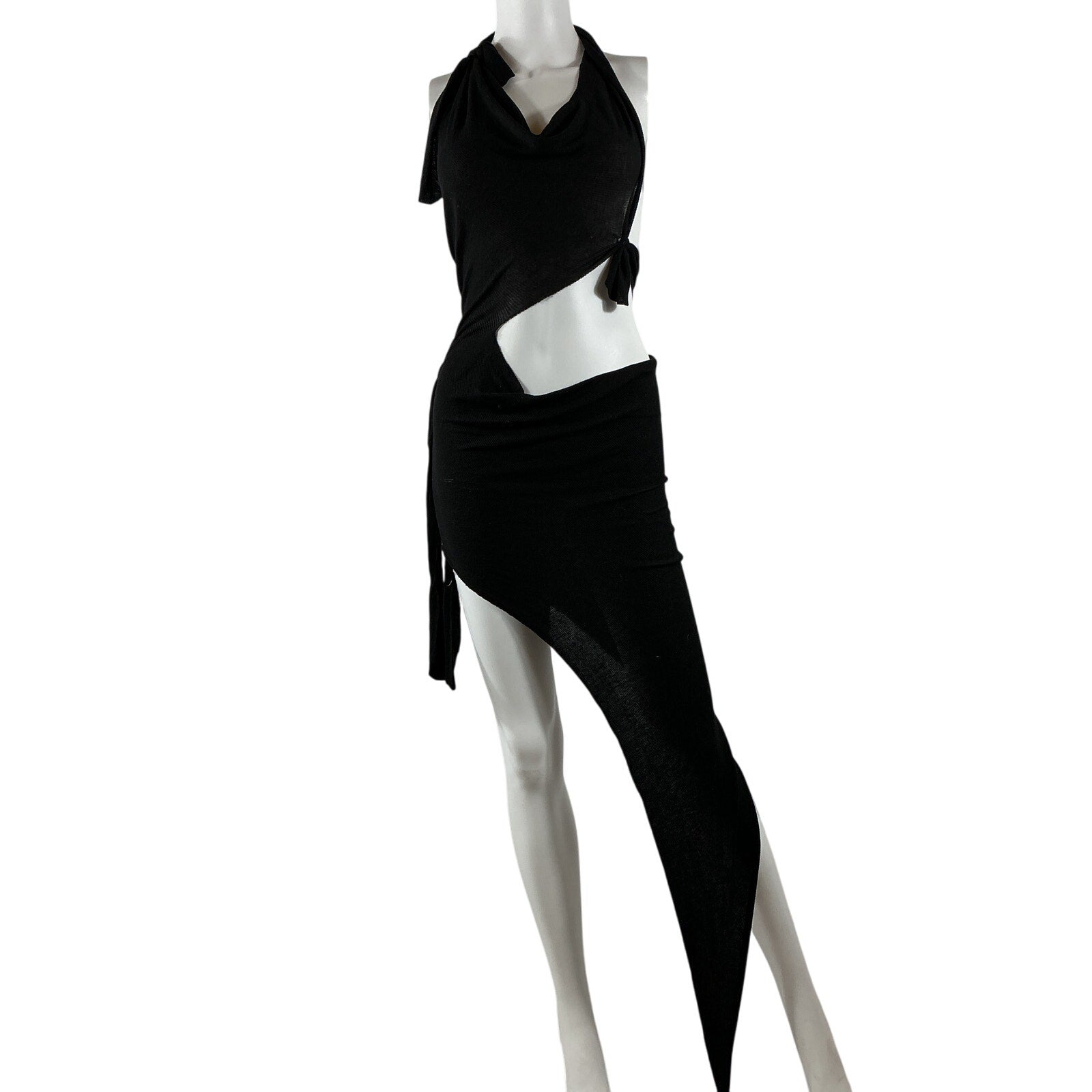 Sami Miro Vintage 'Tied' Black Lenzing Tencel Up Asymmetric Cutout Dress Size S