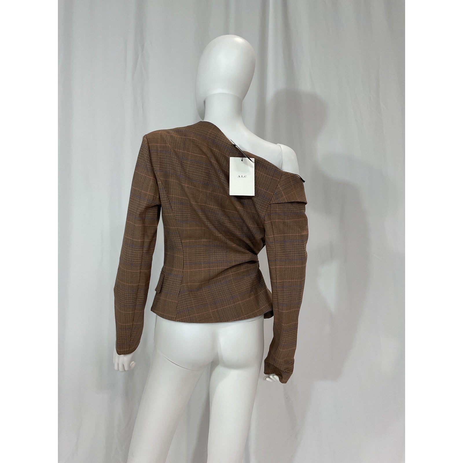 A.L.C. 'Skyla' Brown Draped Prince Of Wales Checked Woven Wrap Top Size 4 - NWT