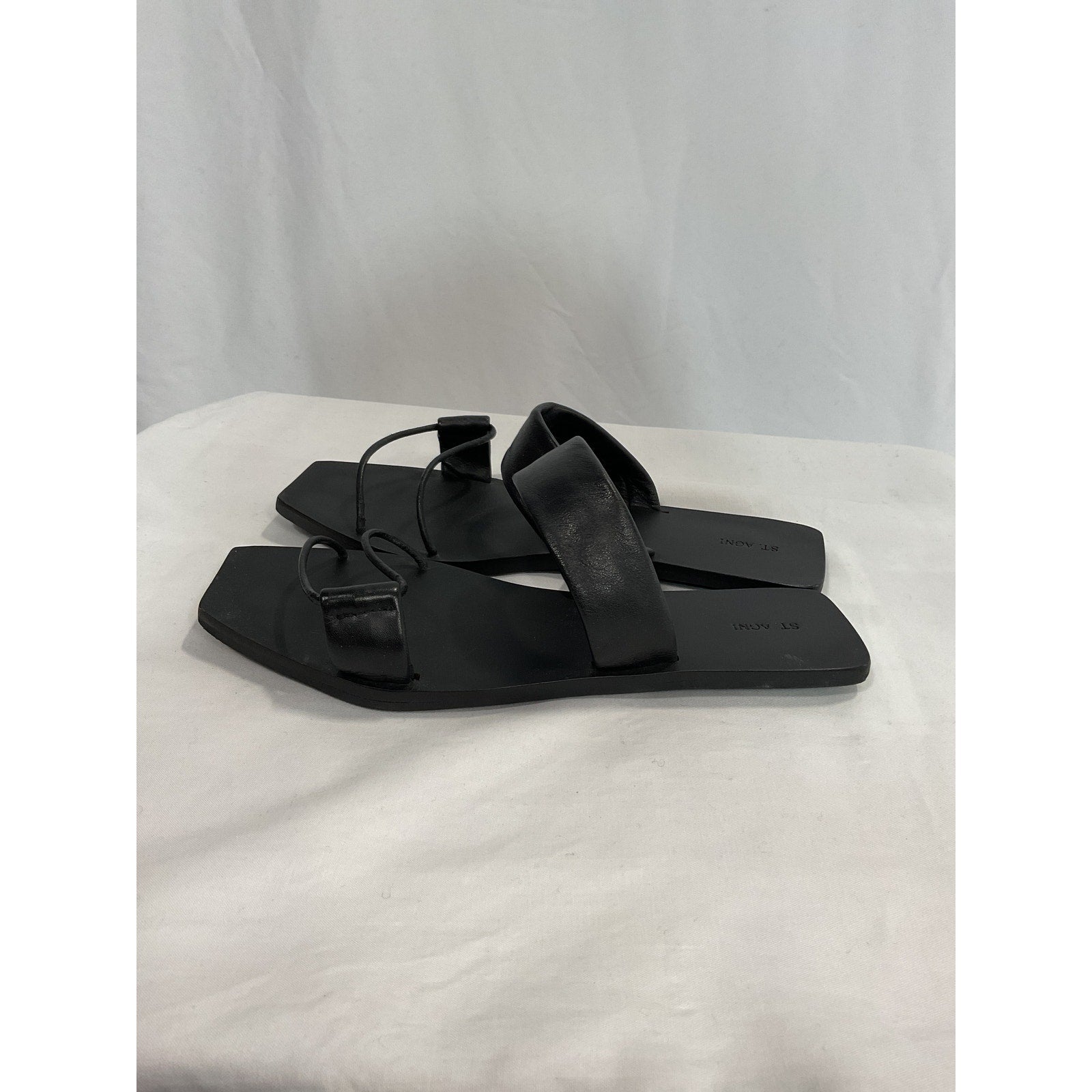 St. Agni 'Kim' Black Faux Leather Slide Size 6