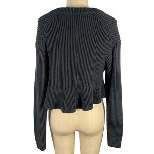 Alexander Wang Ribbed Black Cropped V Neck Sweater Size XS