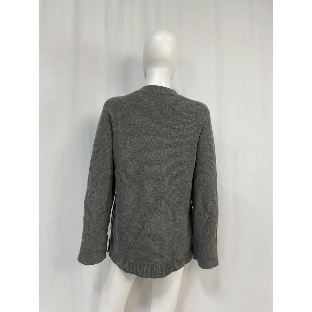 Theory Button Detail Tunic Grey Wool Sweater Size S