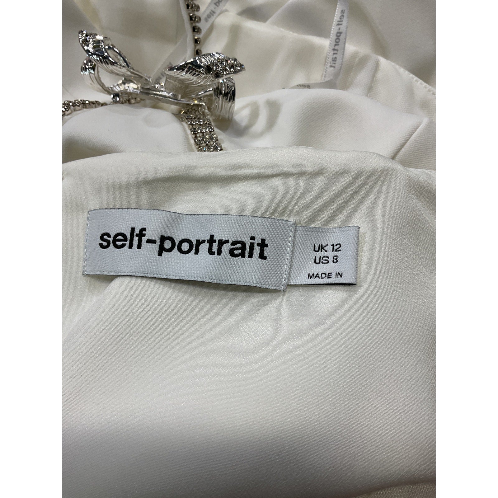 Self-Portrait 'Bonded' White Embelished Crepe Midi Dress Size 8