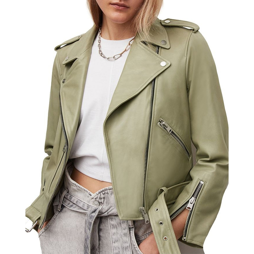AllSaints 'Balfern' Grey Leather Biker Jacket Size 4
