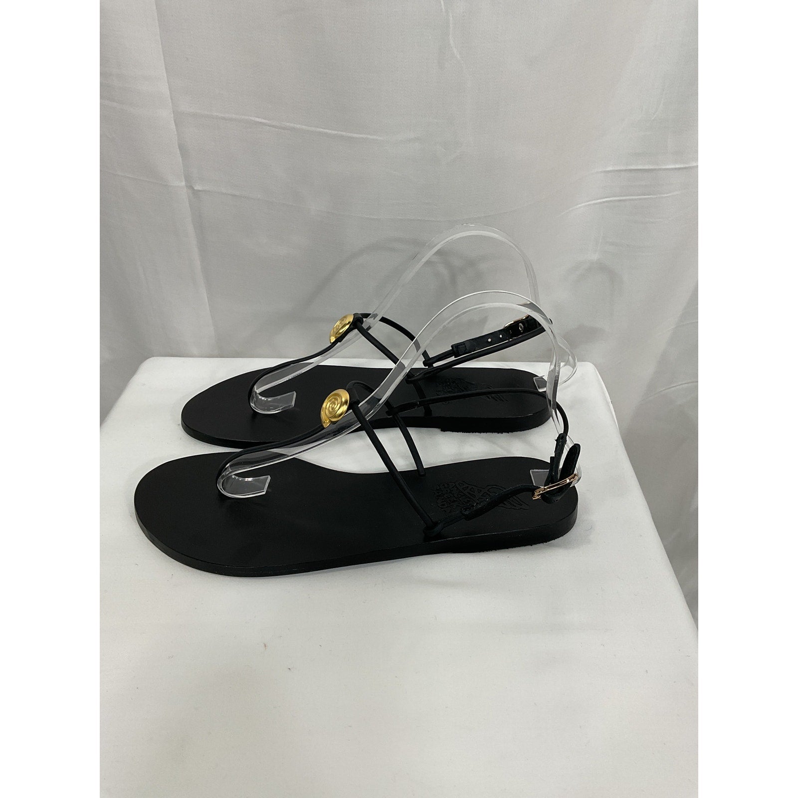 Ancient Greek 'Dimitra' Black Embellished Leather Sandals Size 10 - NWT