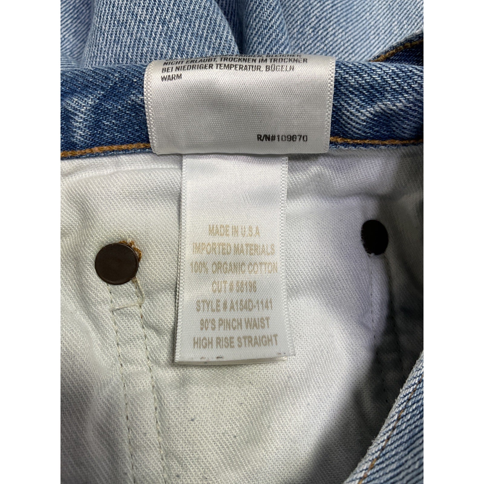 Agolde '90S' Blue Cotton Pinch Waist Jean Size 27