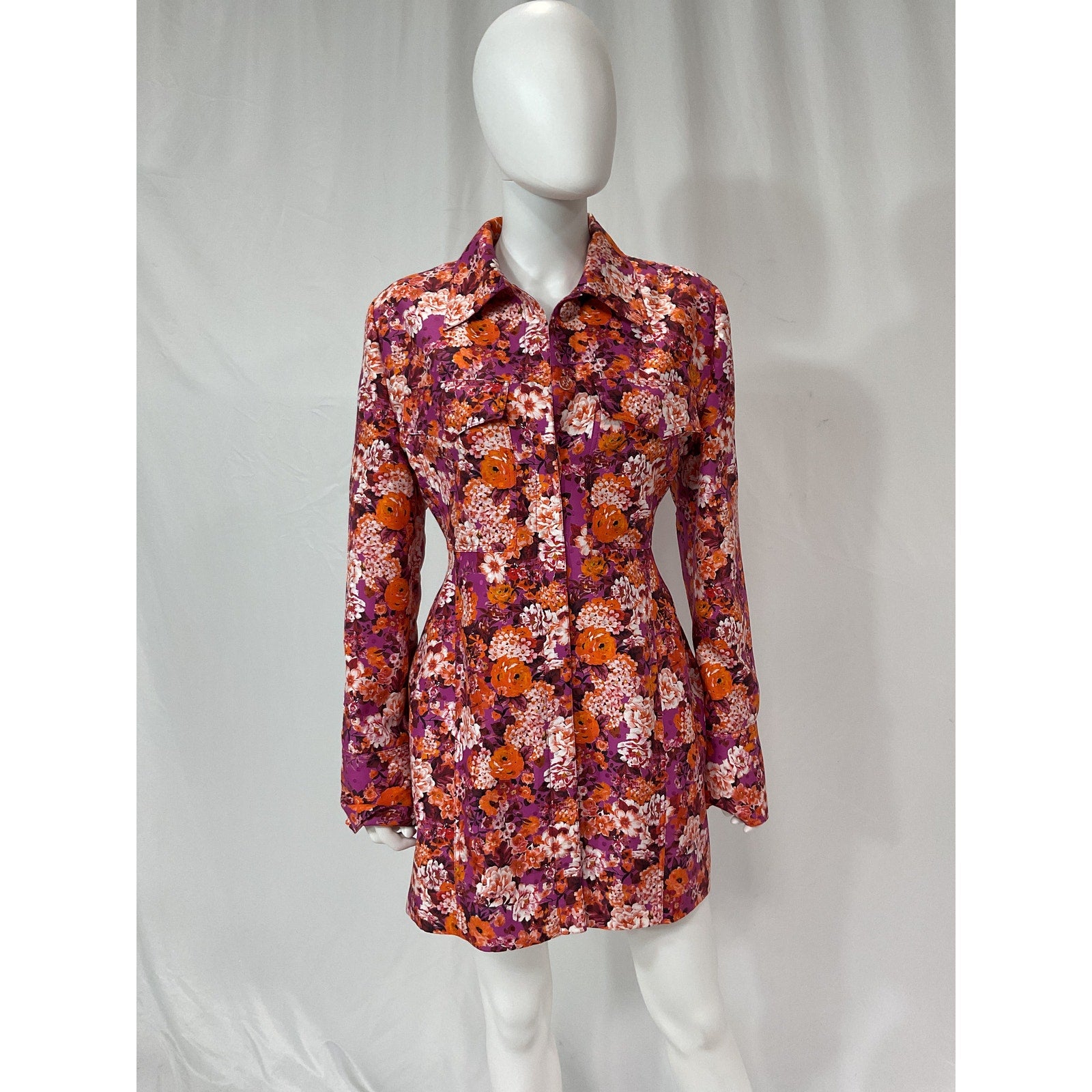 Magda Butrym FloralPrint Pink Silk Mini Shirt Dress Size 36