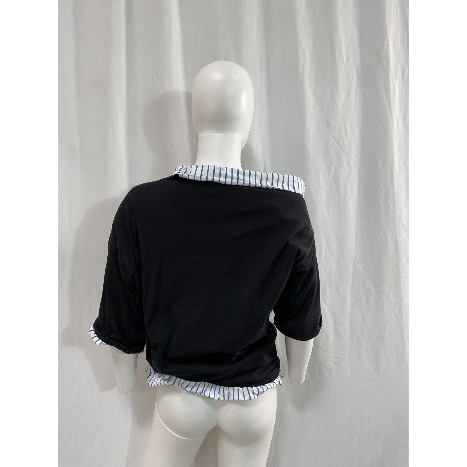 Dries Van Noten 'Twisted' Black Striped Cotton-Poplin Off Shoulder T-Shirt Size M