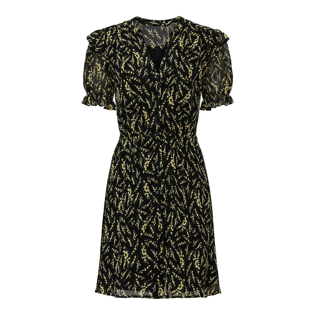 Ba&Sh 'Ruffled' Black Floral-Print Georgette Mini Dress Size 0