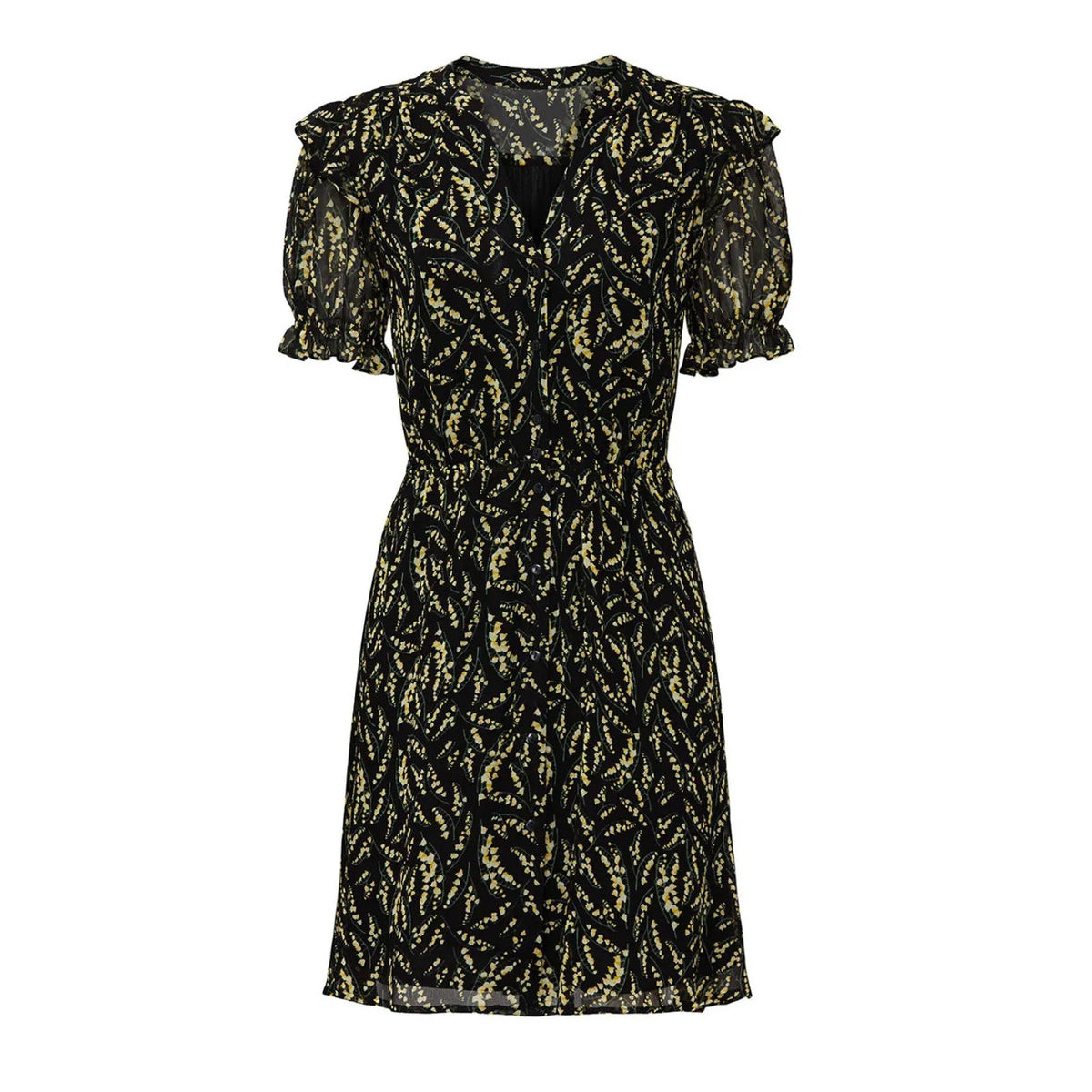 Ba&Sh 'Ruffled' Black Floral-Print Georgette Mini Dress Size 0