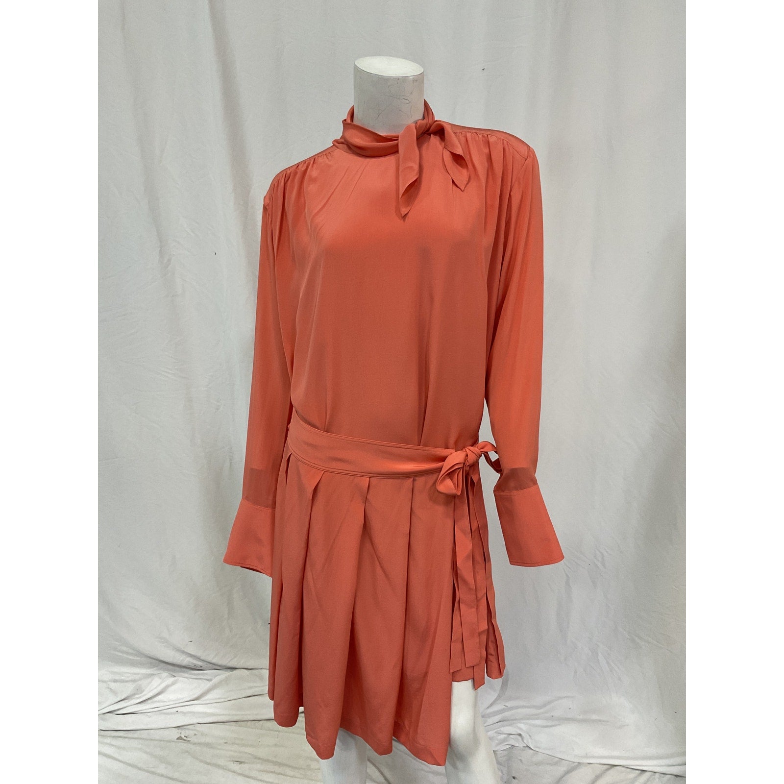 Victoria Beckham Pleated Orange Silk Mini Dress Size 8 US / UK 12