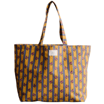 Sézane Printed Yellow Floral Stripe Tote Bag