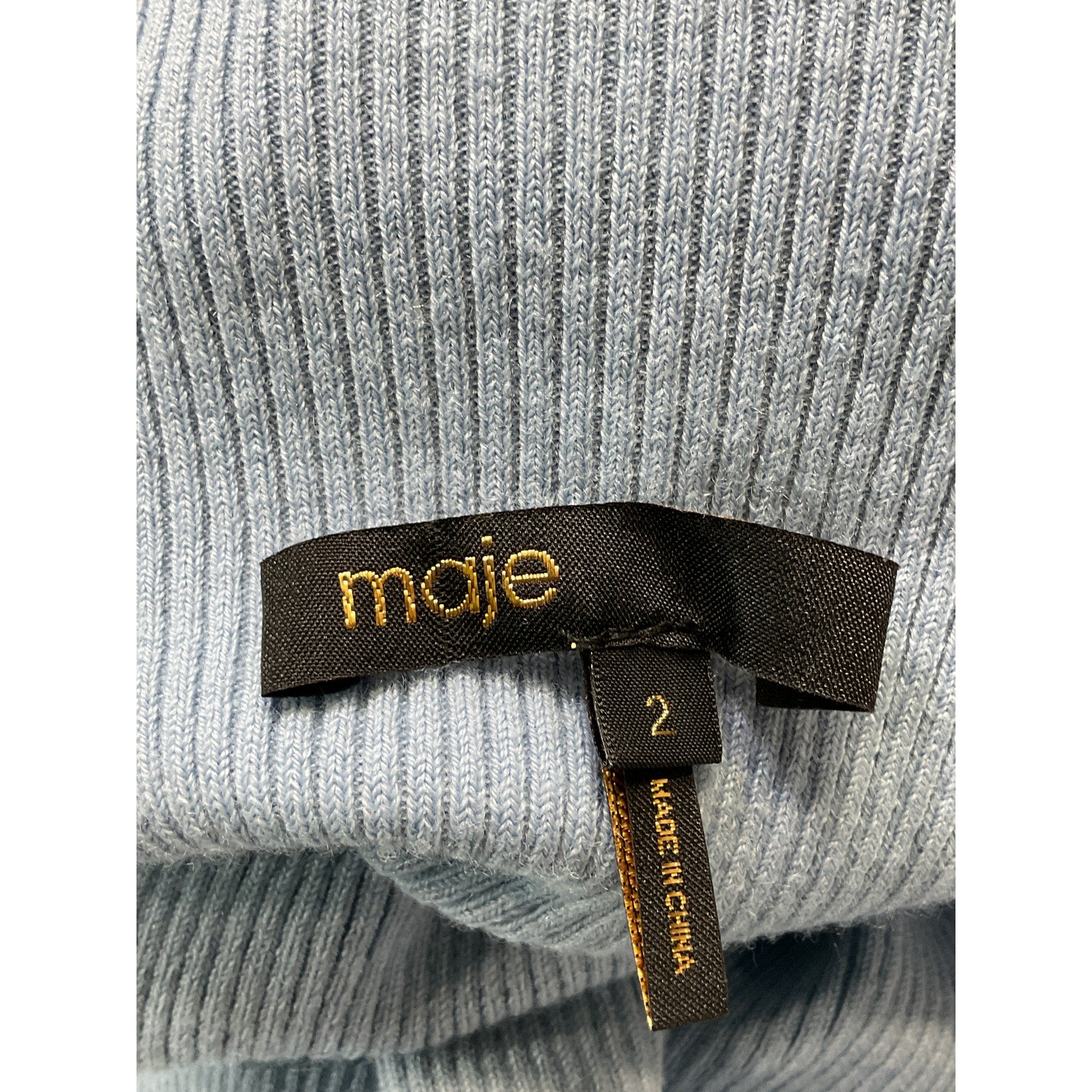 Maje 'Manuplume' Blue Mockneck Ribbed Feather Cuff Sweater Size 2