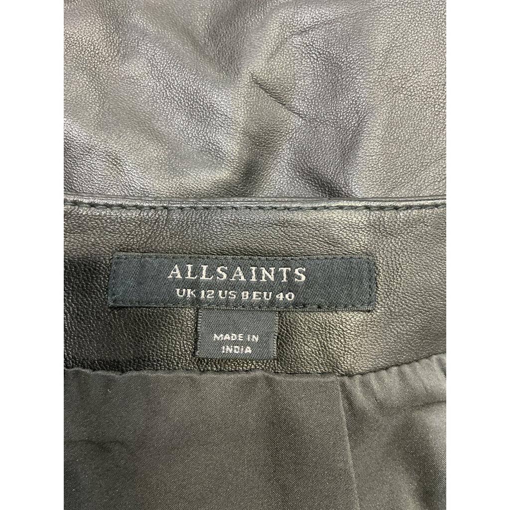 Allsaints 'Lucille' Black Leather Zip Up Midi Pencil Skirt Size 8 - NWT