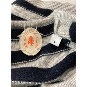 Jardin Des Orangers Striped White Navy Wool Cashmere Cardigan Size L