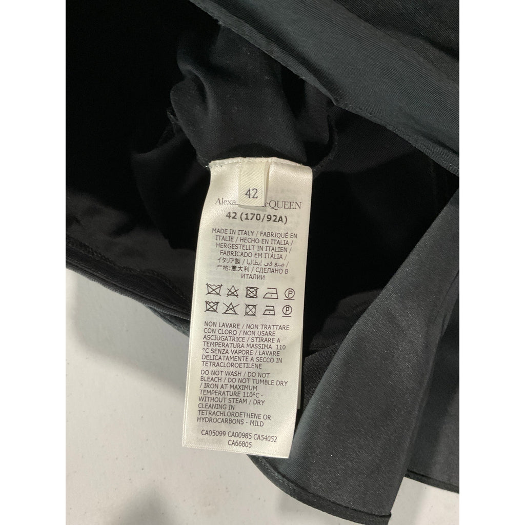 Alexander Mcqueen Black Cotton Ss Crewneck W Side Drape Dtl Size 42