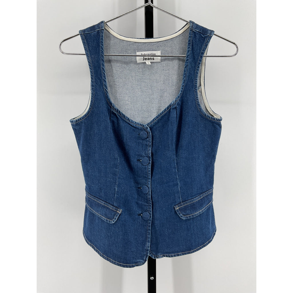 Reformation 'Asha' Blue Cotton Denim Top Size 8