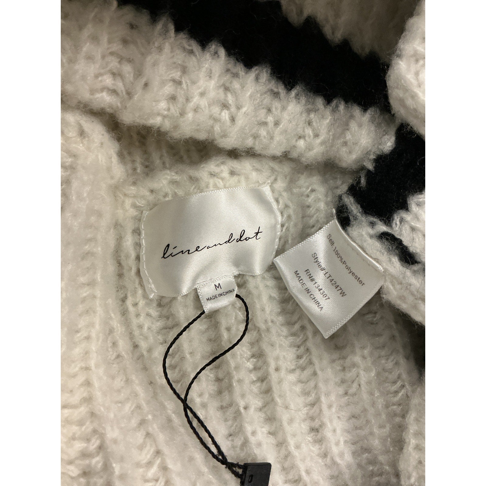 Line & Dot 'Ariel' White Striped Turteneck Long Sleeve Sweater Size M