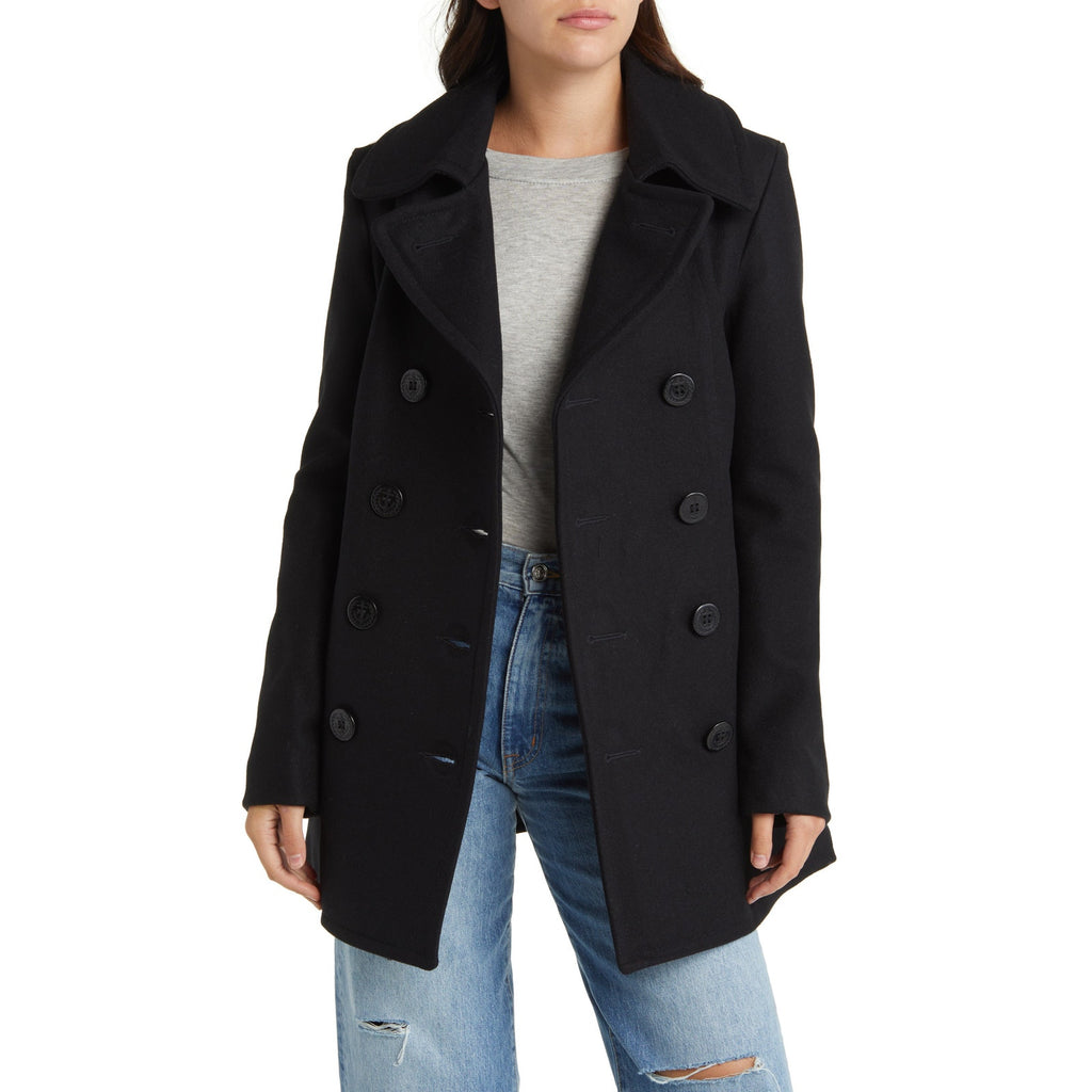 Schott Nyc Wool Blend Black Wool Peacoat Size L
