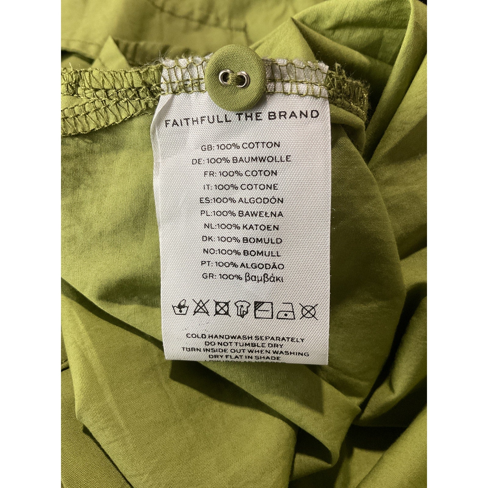 Faithfull The Brand Green Cotton Tyde Shirt Size S - NWT