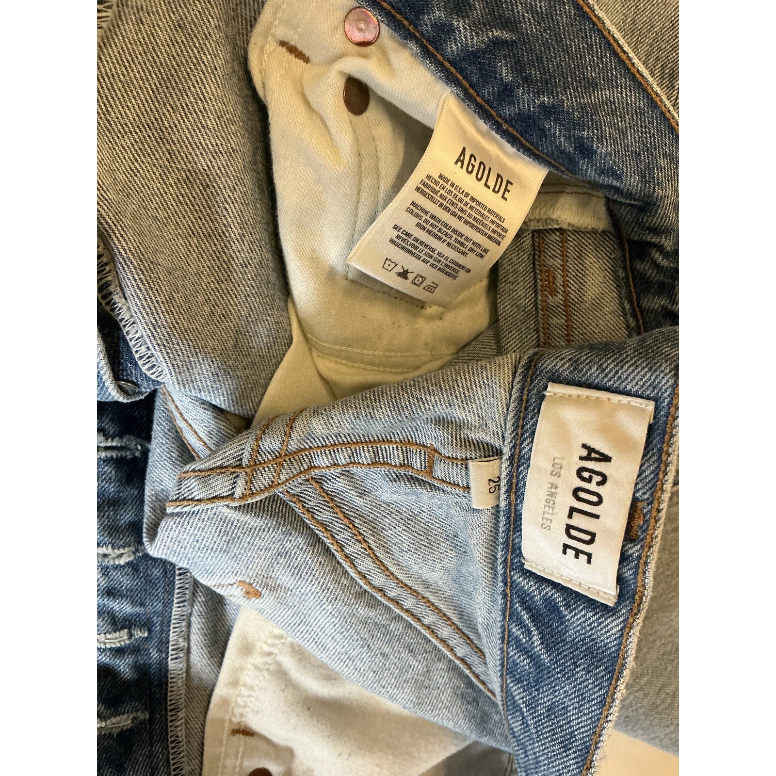 Agolde 'Riley' Blue Cotton High Rise Straight Crop Jeans Size 25