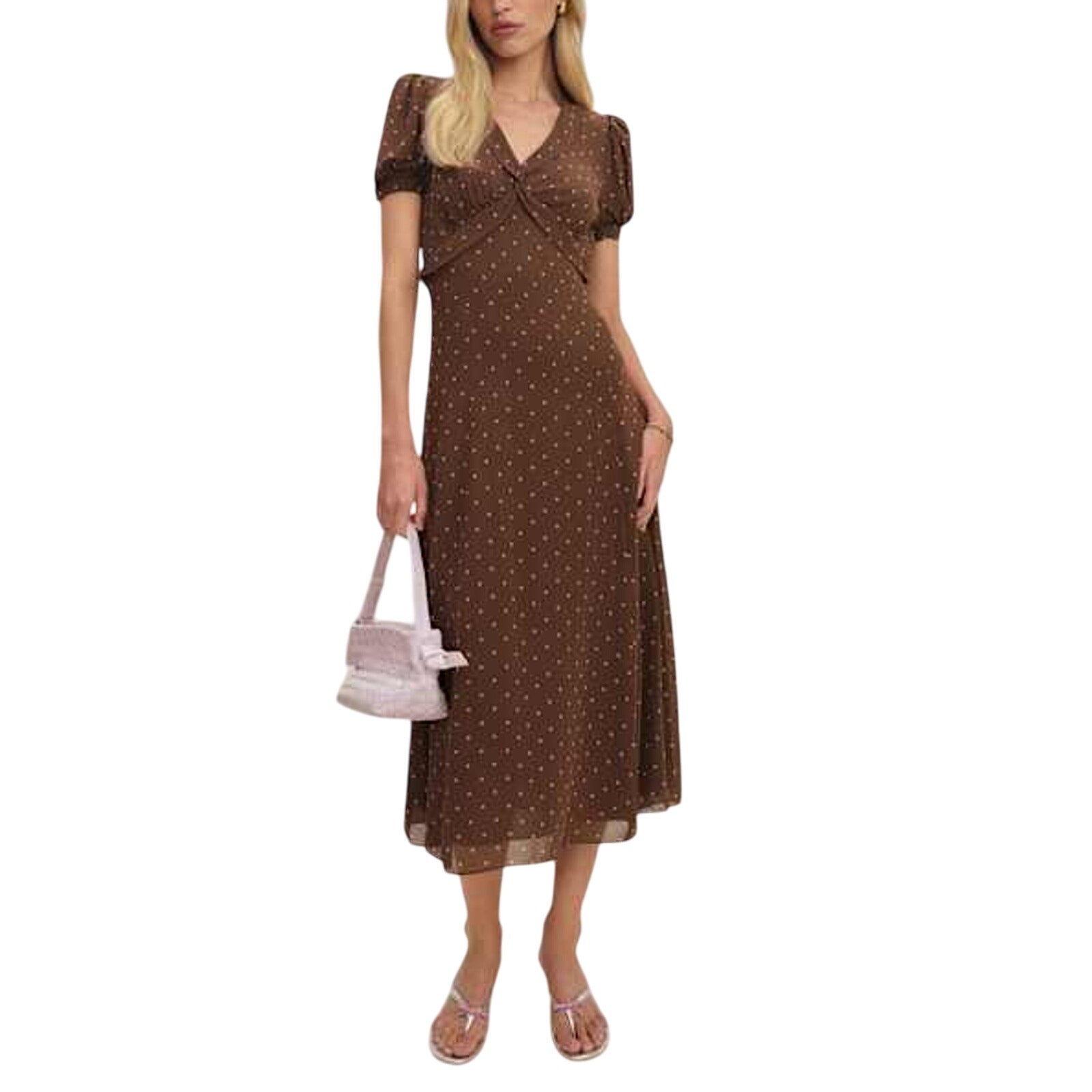 Reformation 'Michelle' Brown Viscose Dress Size 8