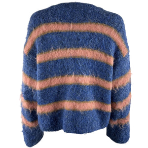 L Space Fuzzy Blue And Pink Montauk Stripe Cardigan Sweater Size S