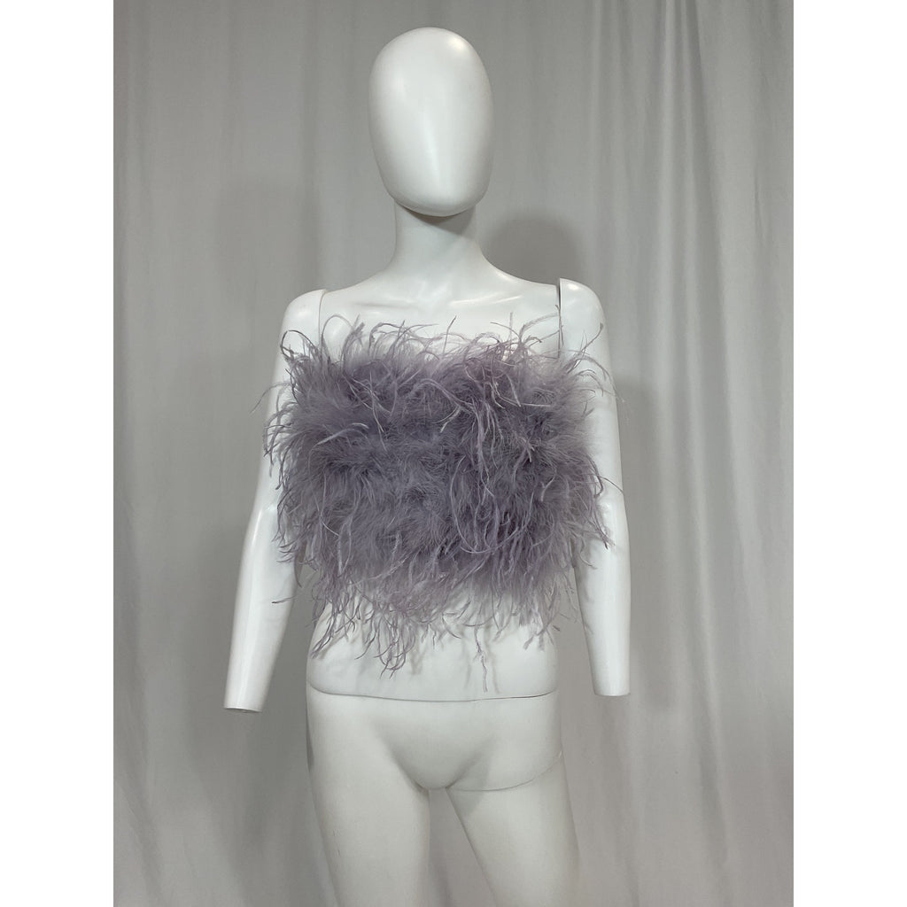 Lamarque 'Zaina' Purple Ostrich Feather Bustier Top Size S - NWT