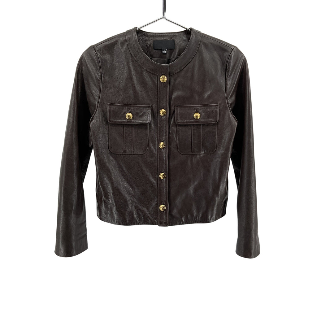 Nili Lotan 'Kitra' Brown Leather Crew Neck Patch Pocket Size S