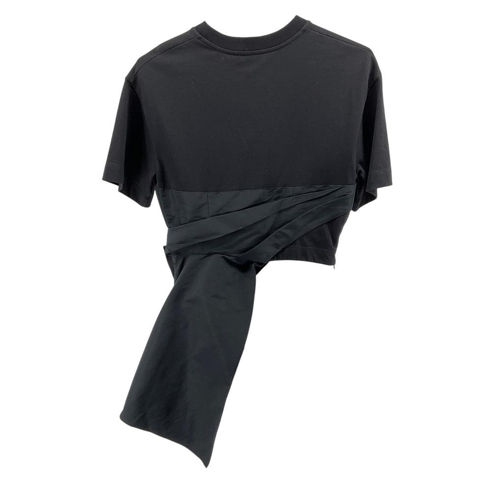 Alexander Mcqueen Black Cotton Ss Crewneck W Side Drape Dtl Size 42