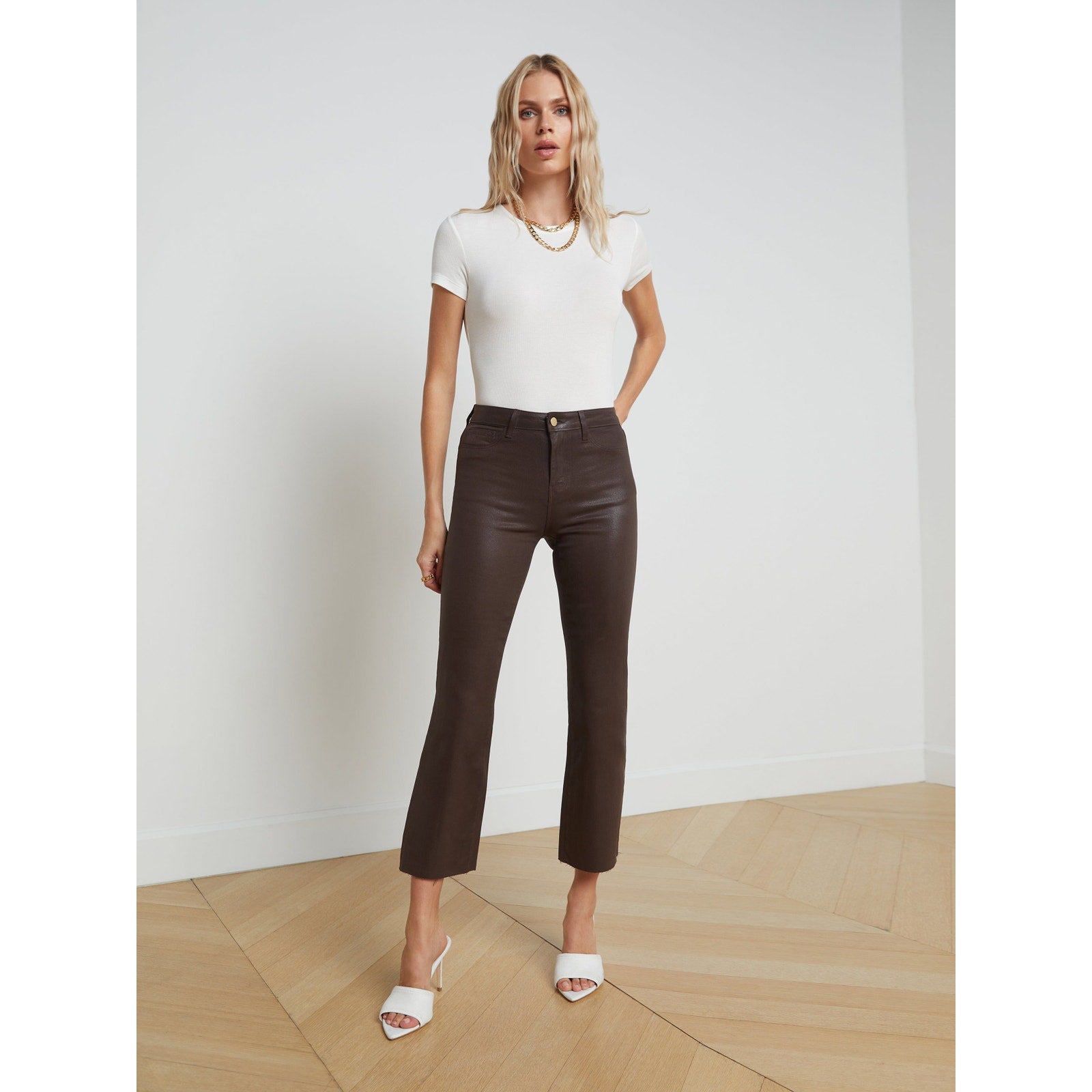 L'Agence 'Kendra' Brown Coated Denim Jean Size 24