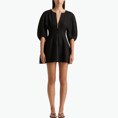 Faithfull The Brand 'Soleil' Black Linen Mini Dress Size S