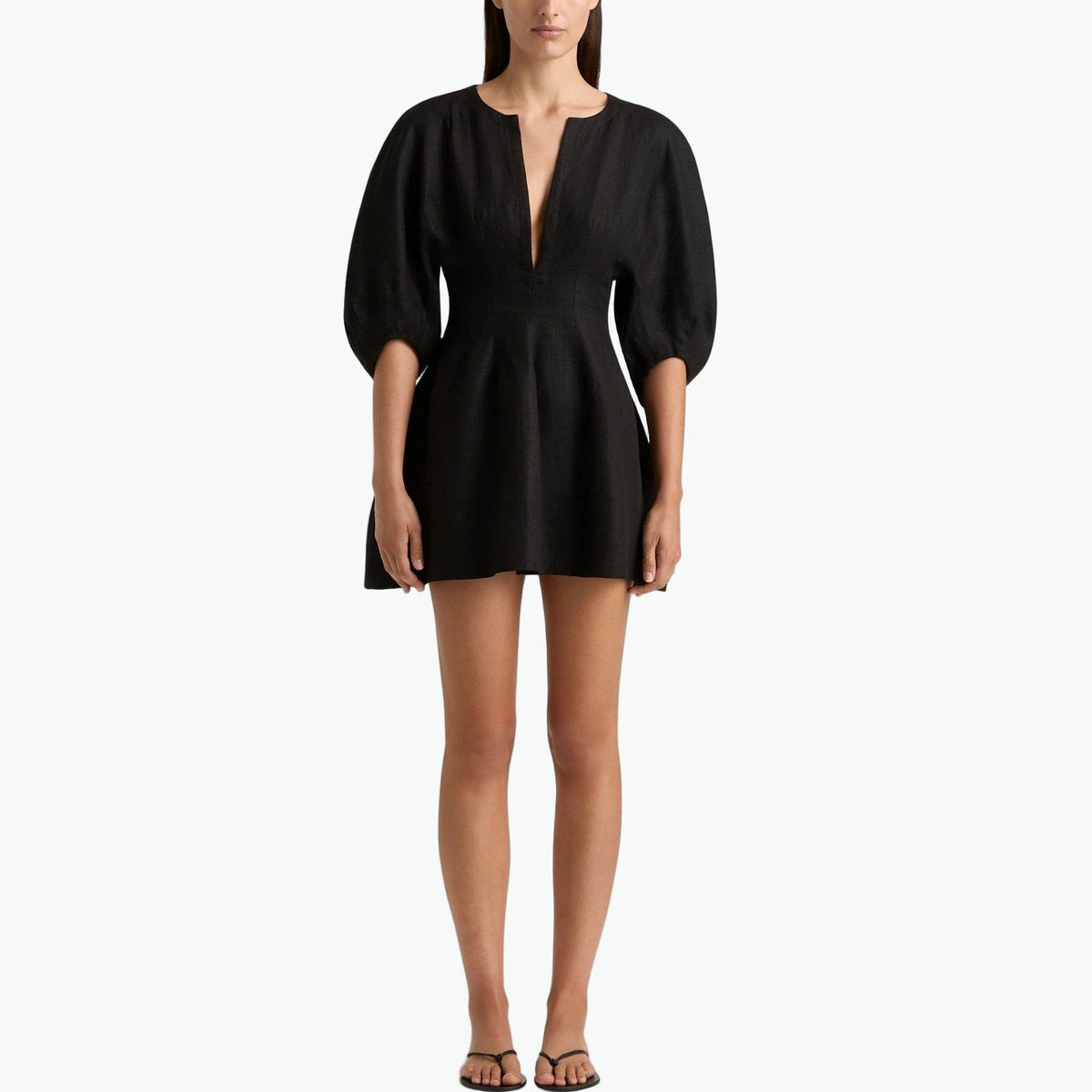 Faithfull The Brand 'Soleil' Black Linen Mini Dress Size S