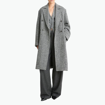 Vince 'Herringbone' Grey Wool Double Breasted Coat Size M