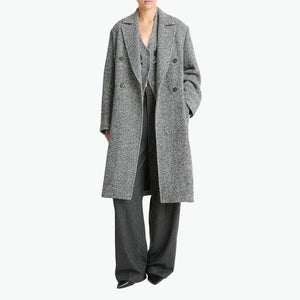 Vince 'Herringbone' Grey Wool Double Breasted Coat Size M
