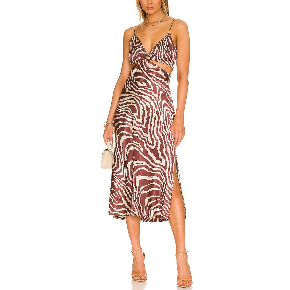 Simkhai Sleek Mahogany Jumbo Moire Eliza Cutout Dress Size XS