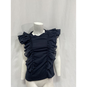 Veronica Beard Denim Jean Blue Cotton Bardot Ruffle Tee Size XS