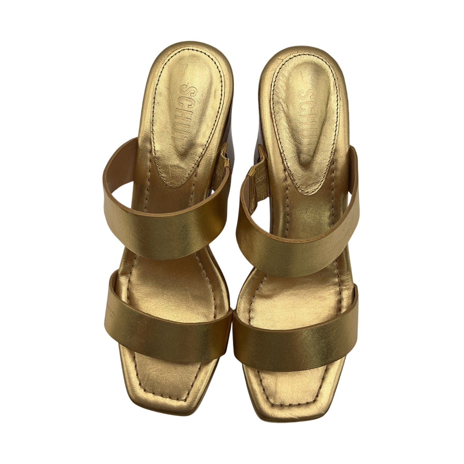 Schutz 'Pixie' Gold Leather Platform Heels Size 6.5