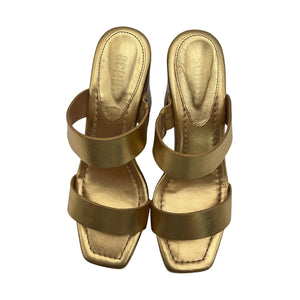Schutz 'Pixie' Gold Leather Platform Heels Size 6.5