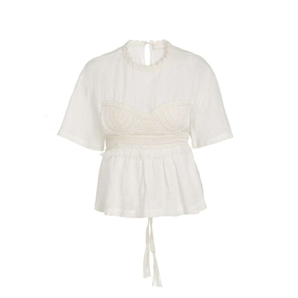 Ulla Johnson 'Cari' Cream Ramie Crochet Applique Top Size 8 - NWT