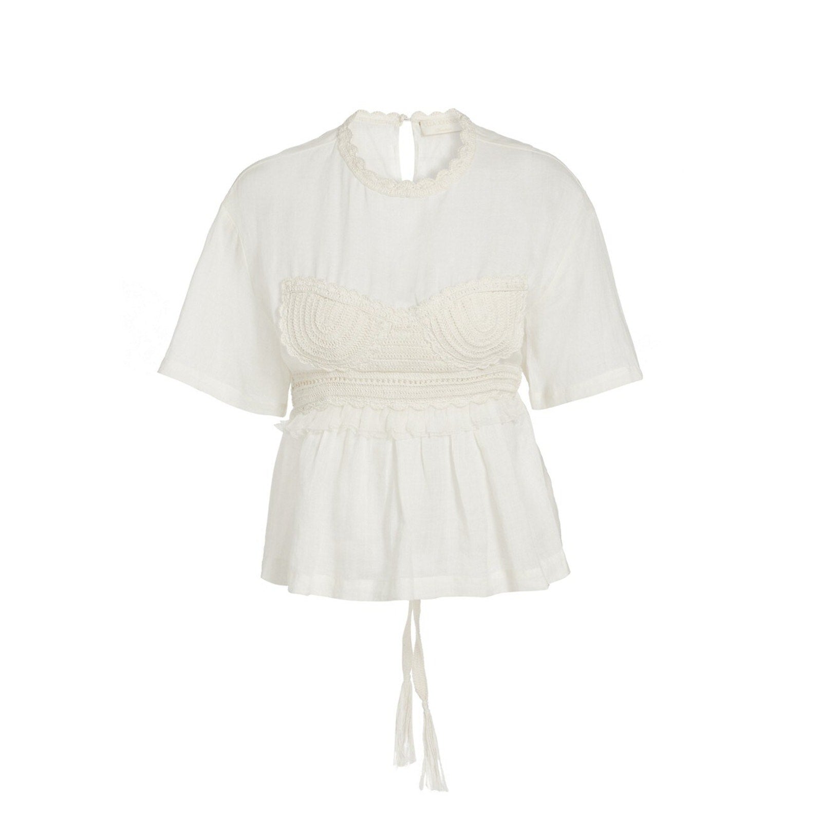 Ulla Johnson 'Cari' Cream Ramie Crochet Applique Top Size 8 - NWT