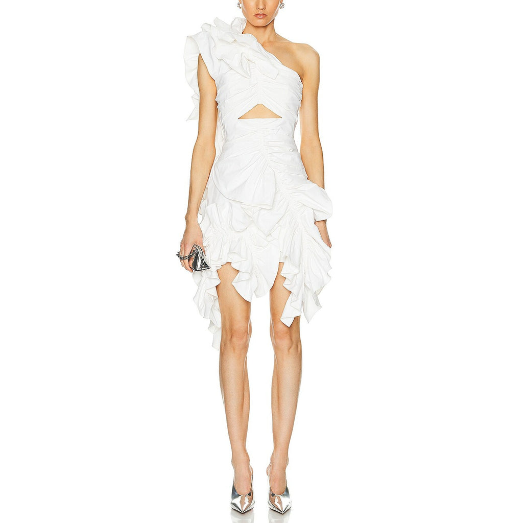 Aknvas 'Jagger' White Nylon Ruffle Dress Size 0